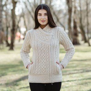 New Merino Wool Zipper Cardigan Sweater Parsnip (Made in Ireland)